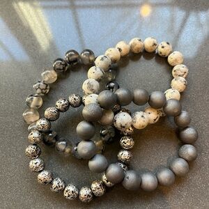 Chic Black and Gray Beaded Bracelet Set